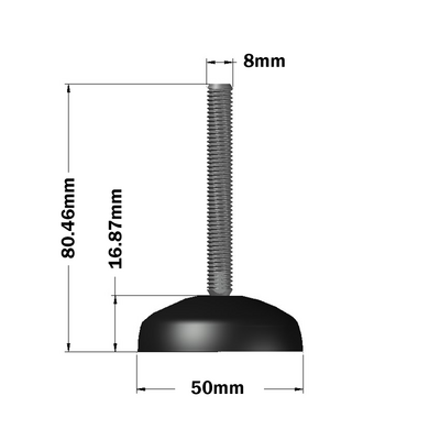 30-M8D50-1 MODULAR SOLUTIONS PLASTIC FOOT 50MM PAD, M8 STEM W/ JAM NUT